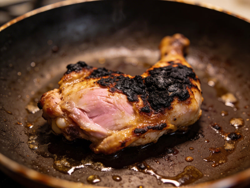 Cuisson inégale d'un morceau de poulet
